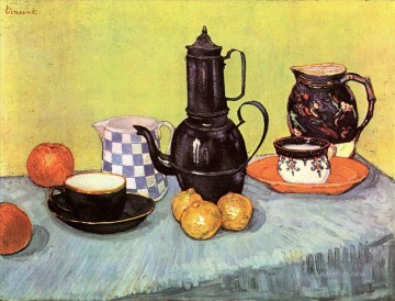  Vincent Oil Painting - Still Life with Blue Enamel Coffeepot Earthenware and Fruit Vincent van Gogh